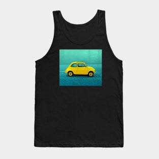 Classic yellow Fiat 500 on an aqua street Tank Top